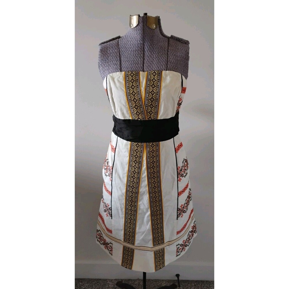 Anthropologie Floreat Strapless Dress Boho Folk Inspired Embroidered Sz 4 GC